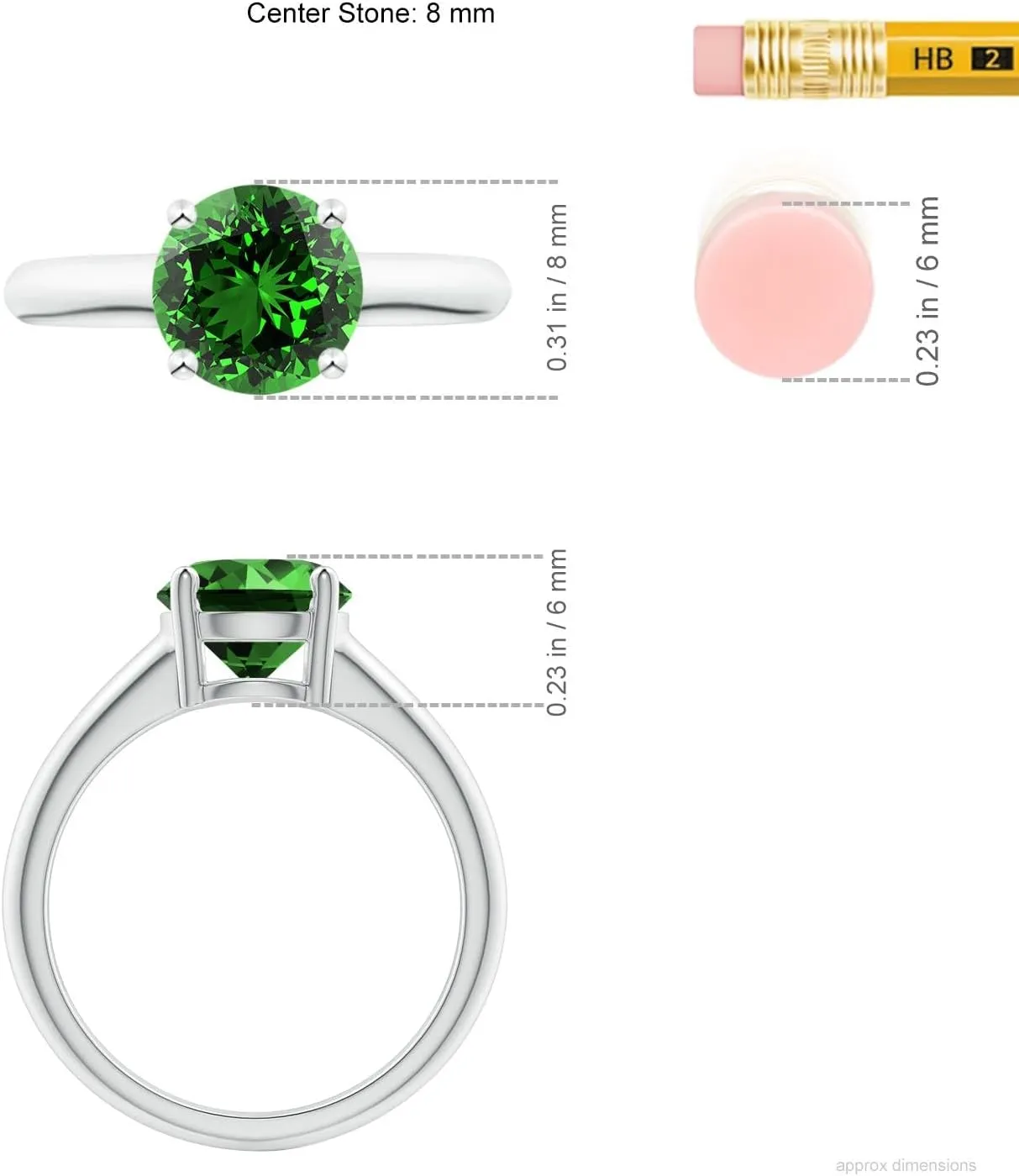 Angara Lab Grown Round Emerald Solitaire Engagement Ring in Silver / 14K Solid Gold/Platinum | May Birthstone, Birthday, Anniversary, Wedding Jewelry Gift for Women