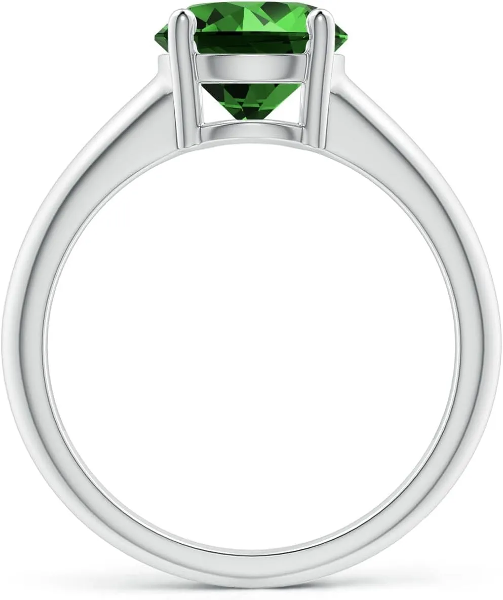 Angara Lab Grown Round Emerald Solitaire Engagement Ring in Silver / 14K Solid Gold/Platinum | May Birthstone, Birthday, Anniversary, Wedding Jewelry Gift for Women