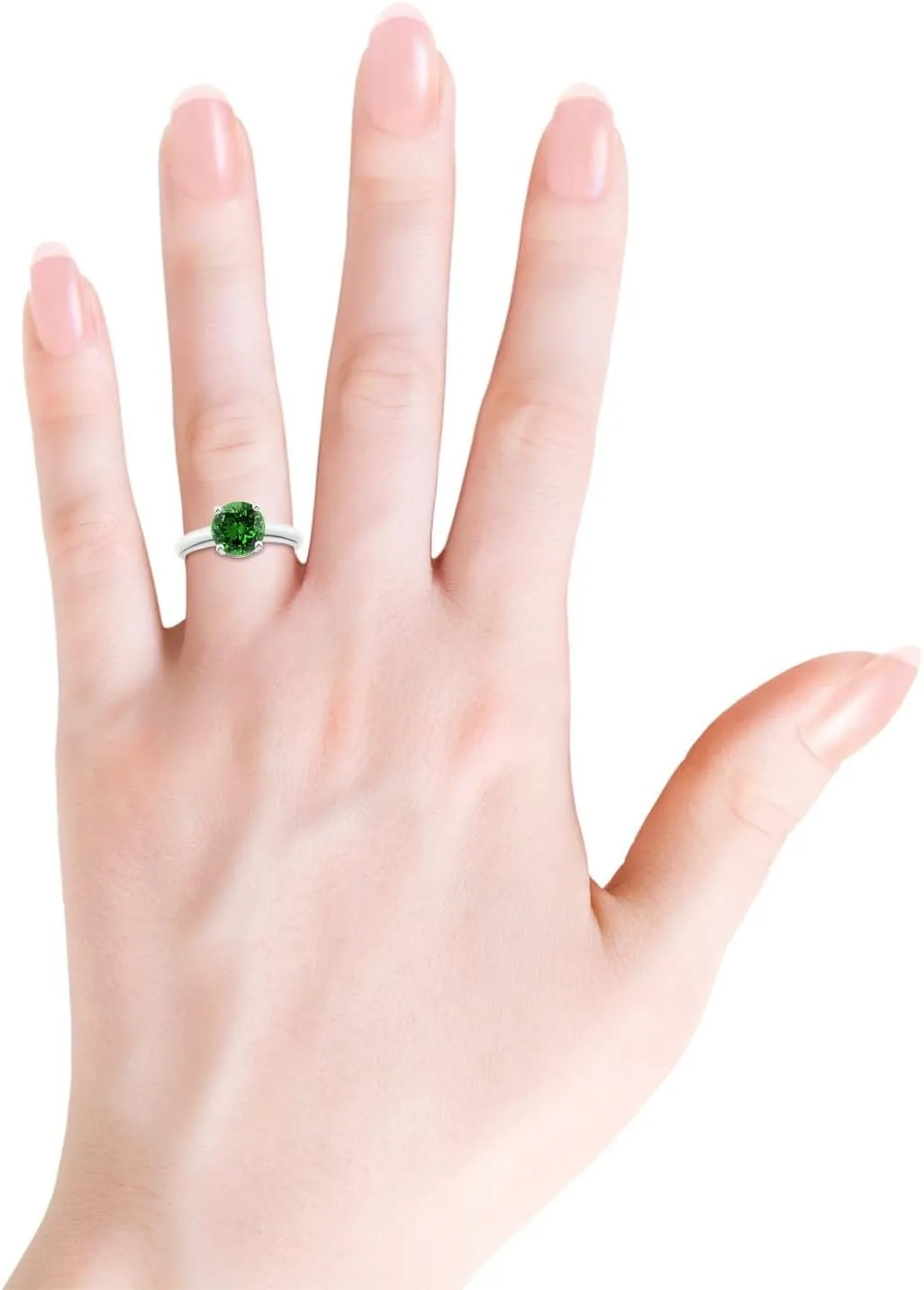 Angara Lab Grown Round Emerald Solitaire Engagement Ring in Silver / 14K Solid Gold/Platinum | May Birthstone, Birthday, Anniversary, Wedding Jewelry Gift for Women