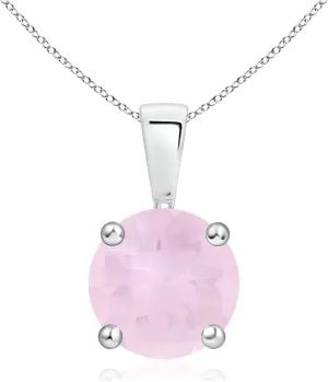 Angara Natural 1.7 Ct Rose Quartz Solitaire Pendant Necklace for Women in Platinum (Grade-AA | Size-8mm) | Birthday, Anniversary, Wedding Jewelry Gift For Women