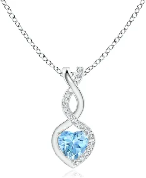 Angara Natural Aquamarine Infinity Heart Pendant with Diamonds in Silver / 14K Solid Gold/Platinum | March Birthstone, Birthday, Engagement, Anniversary, Wedding Jewelry Gift for Women