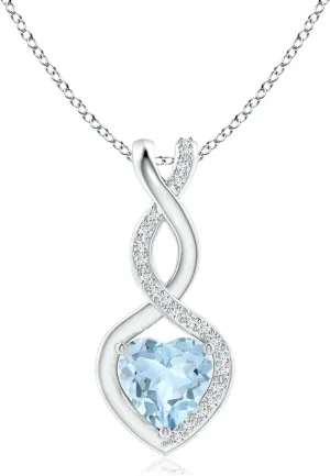 Angara Natural Aquamarine Infinity Heart Pendant with Diamonds in Silver / 14K Solid Gold/Platinum | March Birthstone, Birthday, Engagement, Anniversary, Wedding Jewelry Gift for Women