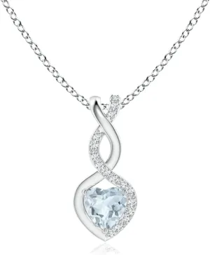 Angara Natural Aquamarine Infinity Heart Pendant with Diamonds in Silver / 14K Solid Gold/Platinum | March Birthstone, Birthday, Engagement, Anniversary, Wedding Jewelry Gift for Women
