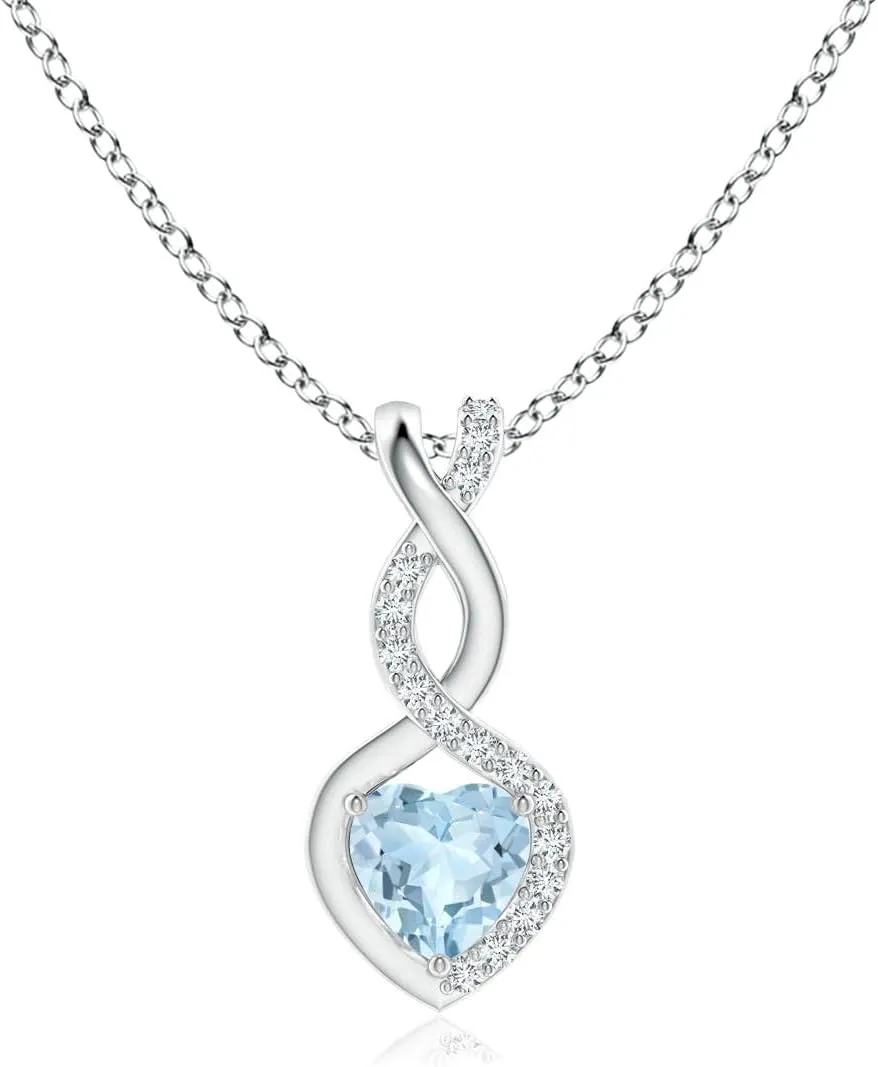 Angara Natural Aquamarine Infinity Heart Pendant with Diamonds in Silver / 14K Solid Gold/Platinum | March Birthstone, Birthday, Engagement, Anniversary, Wedding Jewelry Gift for Women