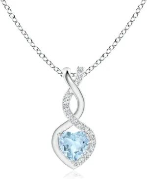 Angara Natural Aquamarine Infinity Heart Pendant with Diamonds in Silver / 14K Solid Gold/Platinum | March Birthstone, Birthday, Engagement, Anniversary, Wedding Jewelry Gift for Women