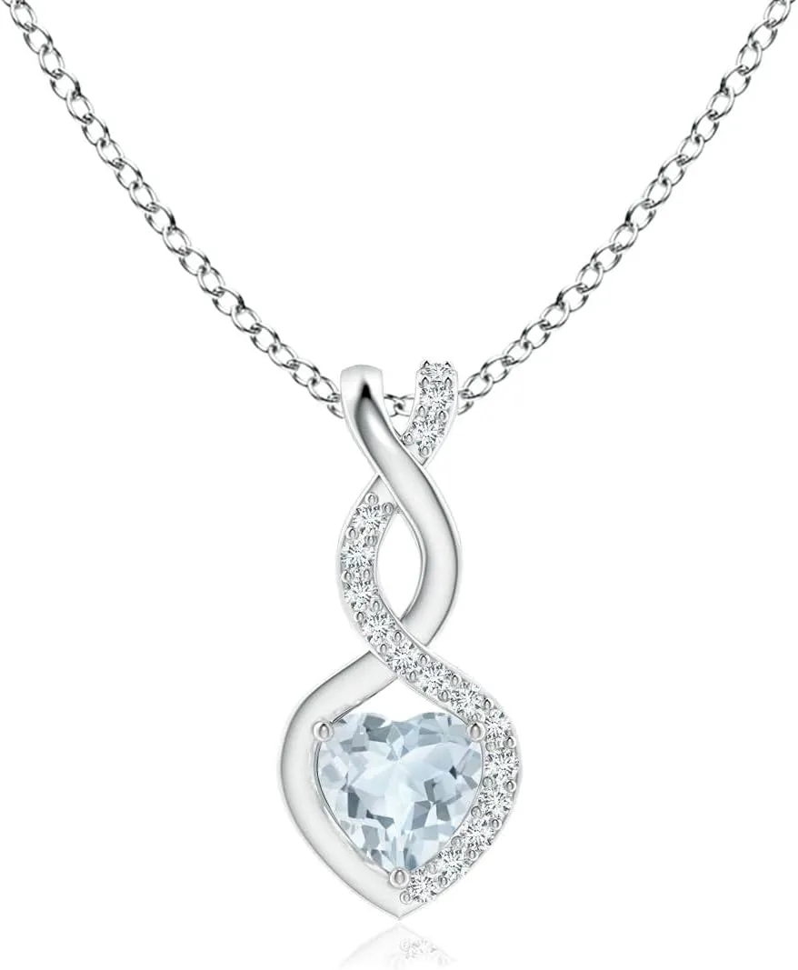 Angara Natural Aquamarine Infinity Heart Pendant with Diamonds in Silver / 14K Solid Gold/Platinum | March Birthstone, Birthday, Engagement, Anniversary, Wedding Jewelry Gift for Women