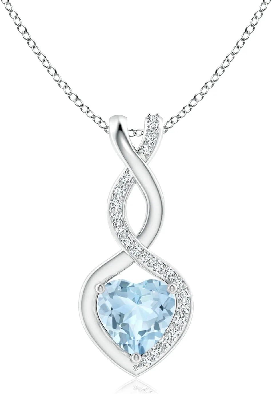Angara Natural Aquamarine Infinity Heart Pendant with Diamonds in Silver / 14K Solid Gold/Platinum | March Birthstone, Birthday, Engagement, Anniversary, Wedding Jewelry Gift for Women