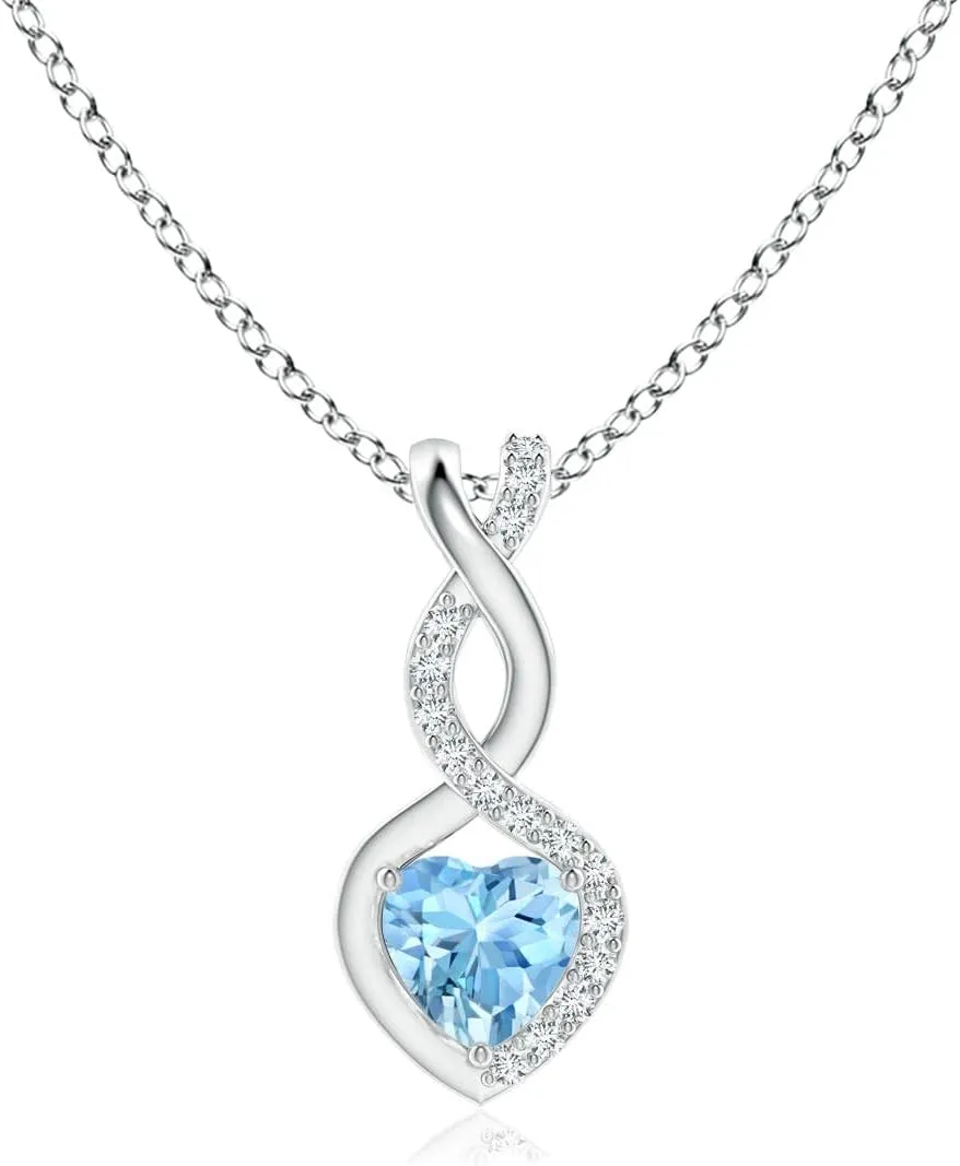 Angara Natural Aquamarine Infinity Heart Pendant with Diamonds in Silver / 14K Solid Gold/Platinum | March Birthstone, Birthday, Engagement, Anniversary, Wedding Jewelry Gift for Women