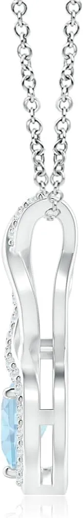 Angara Natural Aquamarine Infinity Heart Pendant with Diamonds in Silver / 14K Solid Gold/Platinum | March Birthstone, Birthday, Engagement, Anniversary, Wedding Jewelry Gift for Women