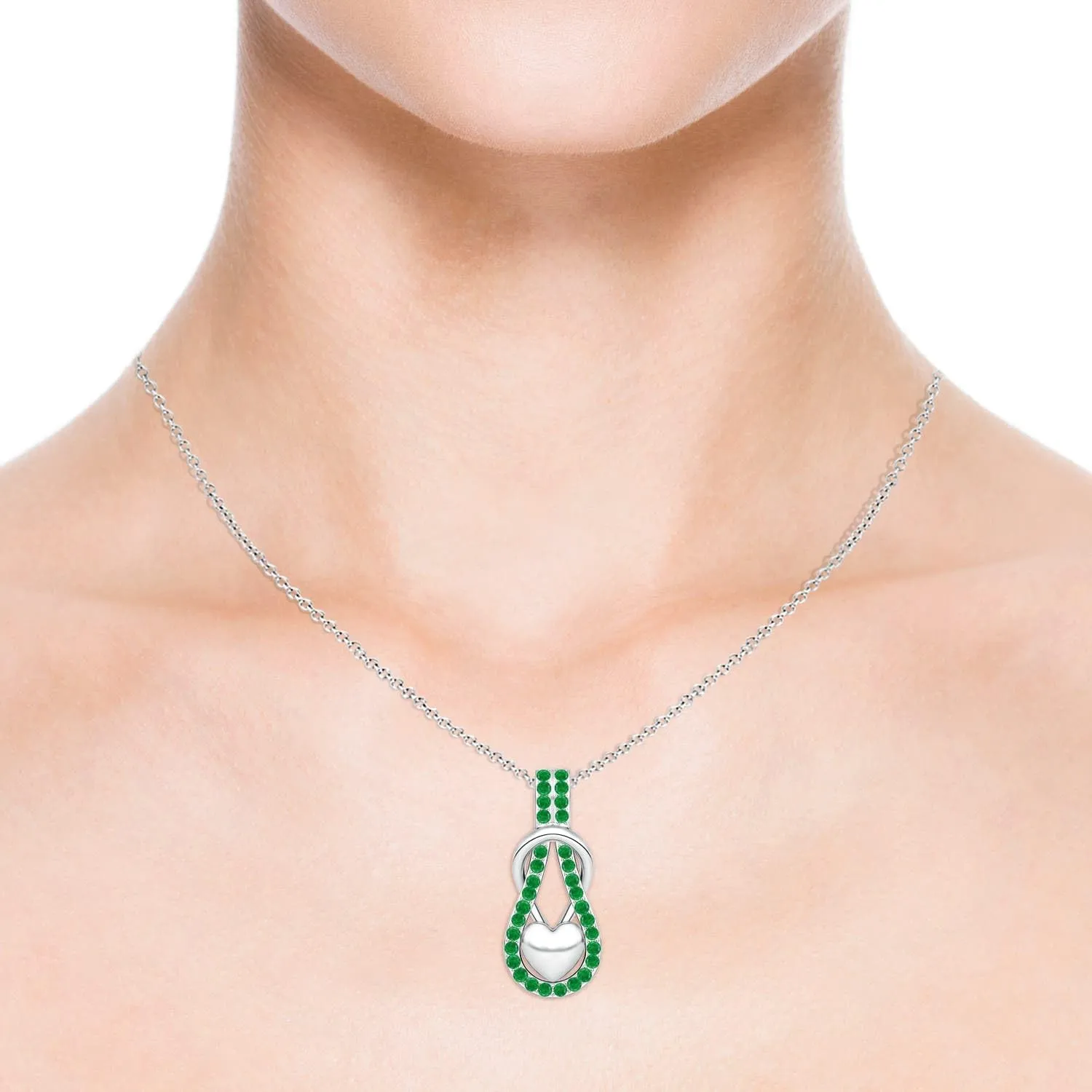 Angara Natural Emerald Infinity Knot Pendant with Puffed Heart in 14K Solid Gold/Platinum | May Birthstone, Birthday, Engagement, Anniversary, Wedding Jewelry Gift for Women