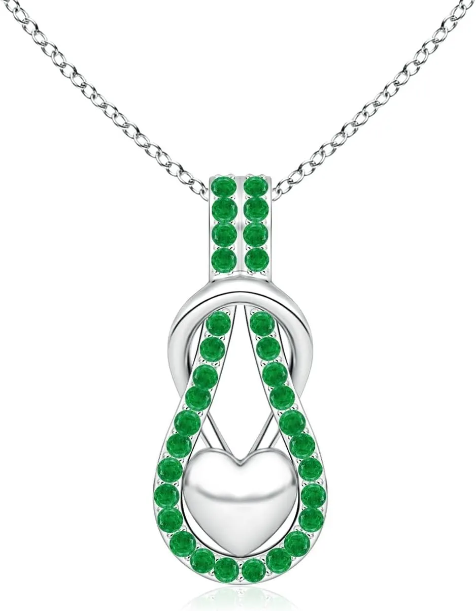Angara Natural Emerald Infinity Knot Pendant with Puffed Heart in 14K Solid Gold/Platinum | May Birthstone, Birthday, Engagement, Anniversary, Wedding Jewelry Gift for Women