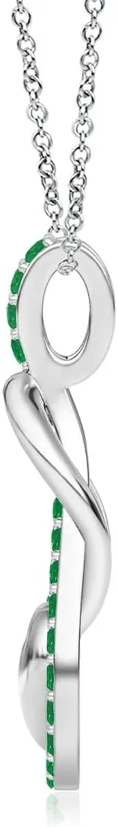 Angara Natural Emerald Infinity Knot Pendant with Puffed Heart in 14K Solid Gold/Platinum | May Birthstone, Birthday, Engagement, Anniversary, Wedding Jewelry Gift for Women