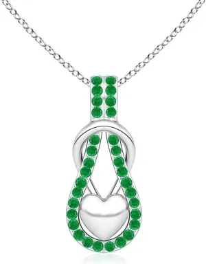Angara Natural Emerald Infinity Knot Pendant with Puffed Heart in 14K Solid Gold/Platinum | May Birthstone, Birthday, Engagement, Anniversary, Wedding Jewelry Gift for Women