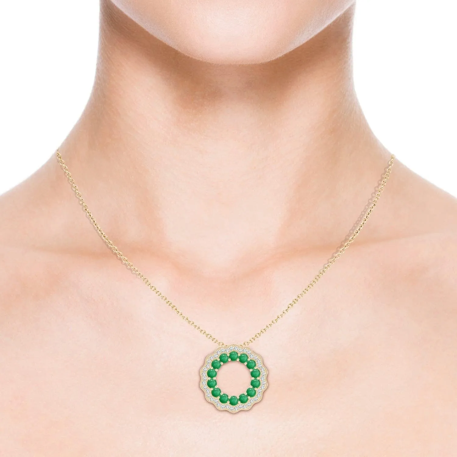 Angara Natural Emerald Pendant Necklace for Women in 14K Solid Gold | May Birthstone, Birthday, Engagement, Anniversary, Wedding Jewelry Gift for Women
