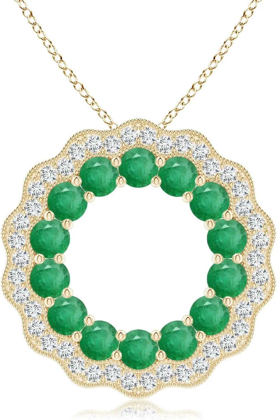 Angara Natural Emerald Pendant Necklace for Women in 14K Solid Gold | May Birthstone, Birthday, Engagement, Anniversary, Wedding Jewelry Gift for Women