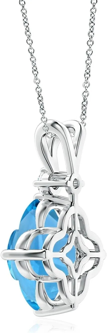 Angara Natural GIA Certified Solitaire Clover-Shaped 5.99 ct Swiss Blue Topaz Pendant in 14K Solid Gold/Platinum for Women | November Birthstone Jewelry Gift for Women