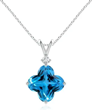 Angara Natural GIA Certified Solitaire Clover-Shaped 5.99 ct Swiss Blue Topaz Pendant in 14K Solid Gold/Platinum for Women | November Birthstone Jewelry Gift for Women