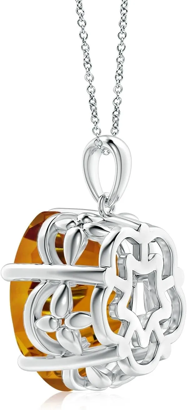 Angara Natural GIA Certified Solitaire Five-Petal Flower 9.3 ct Citrine Pendant in 14K Solid Gold/Platinum for Women | November Birthstone Jewelry Gift for Women