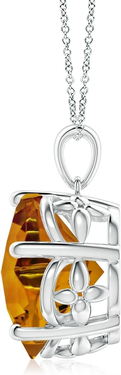 Angara Natural GIA Certified Solitaire Five-Petal Flower 9.3 ct Citrine Pendant in 14K Solid Gold/Platinum for Women | November Birthstone Jewelry Gift for Women