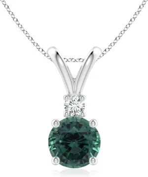Angara Natural GIA Certified Teal montana sapphire Solitaire Pendant with Diamond V-Bale in 14K Solid Gold/Platinum for Women | September Birthstone Jewelry Gift for Women