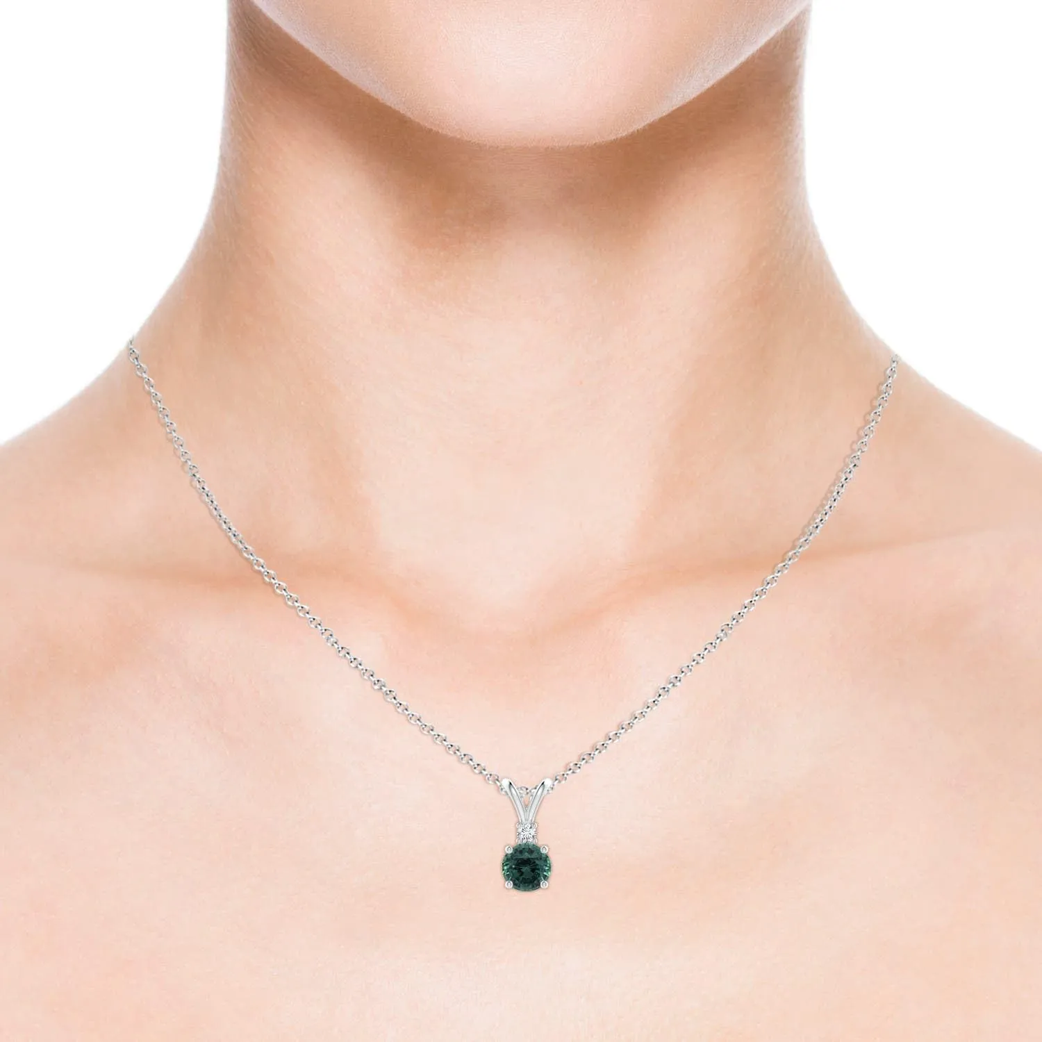 Angara Natural GIA Certified Teal montana sapphire Solitaire Pendant with Diamond V-Bale in 14K Solid Gold/Platinum for Women | September Birthstone Jewelry Gift for Women