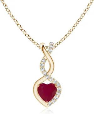 Angara Natural Ruby Infinity Heart Pendant with Diamonds in Silver / 14K Solid Gold/Platinum | July Birthstone, Birthday, Engagement, Anniversary, Wedding Jewelry Gift for Women