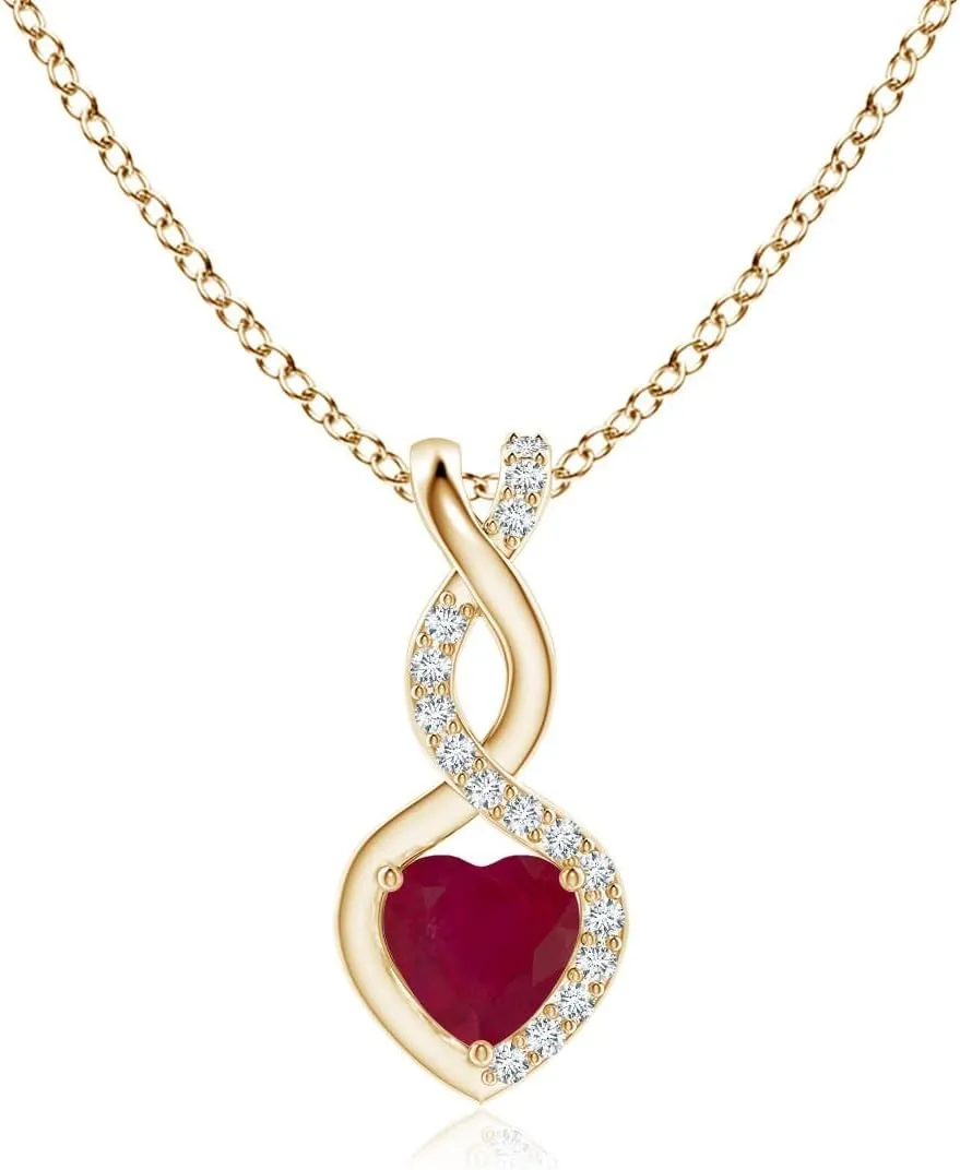 Angara Natural Ruby Infinity Heart Pendant with Diamonds in Silver / 14K Solid Gold/Platinum | July Birthstone, Birthday, Engagement, Anniversary, Wedding Jewelry Gift for Women