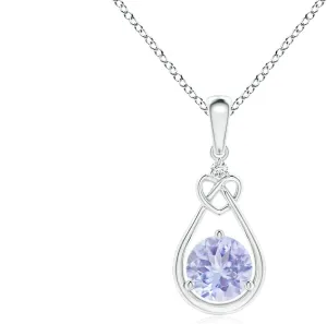 Angara Natural Tanzanite Knotted Heart Pendant with Diamond in Silver / 14K Solid Gold/Platinum | December Birthstone, Birthday, Engagement, Anniversary, Wedding Jewelry Gift for Women