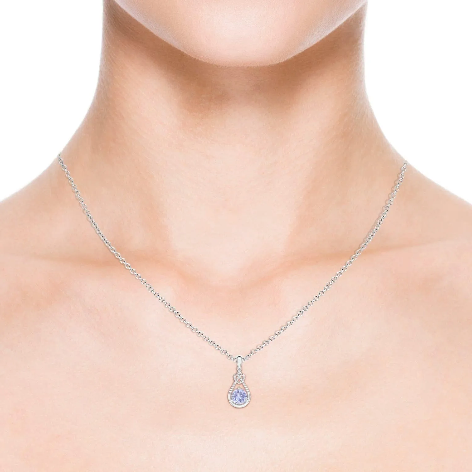 Angara Natural Tanzanite Knotted Heart Pendant with Diamond in Silver / 14K Solid Gold/Platinum | December Birthstone, Birthday, Engagement, Anniversary, Wedding Jewelry Gift for Women