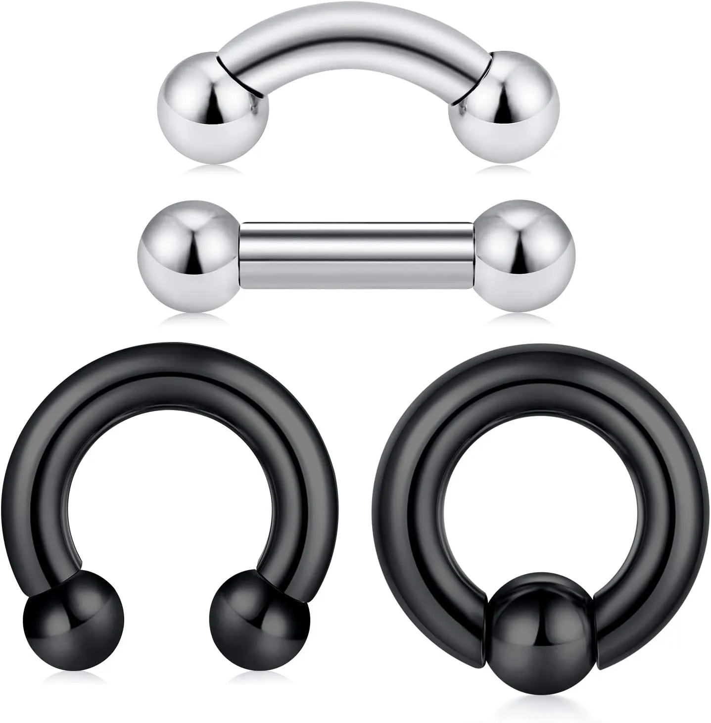 Anicina PA Rings Internally Threaded Circular Barbell Horseshoe Rings Spring Action Captive Bead Ring CBR Curved Barbell Bent Straight Barbell Surgical Steel 2G 4G 6G 8G 10G 12G Body Piercing Jewelry