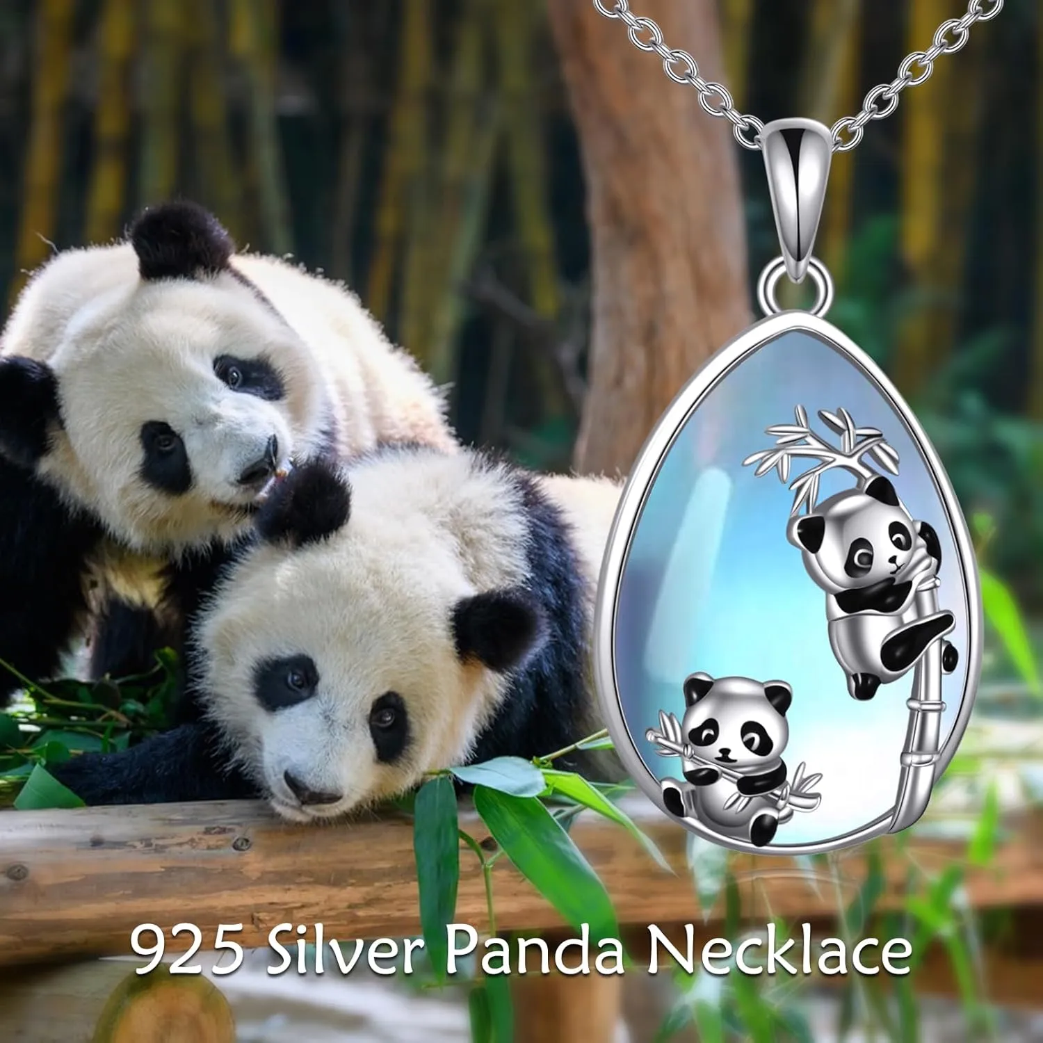 Animals Necklace Sterling Silver Rabbit/Penguin/Frog Pendant Animal Rose Quartz/Moonstone Jewelry Gift for Women