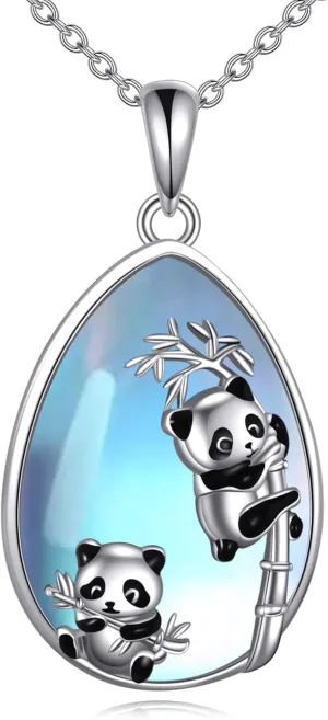 Animals Necklace Sterling Silver Rabbit/Penguin/Frog Pendant Animal Rose Quartz/Moonstone Jewelry Gift for Women