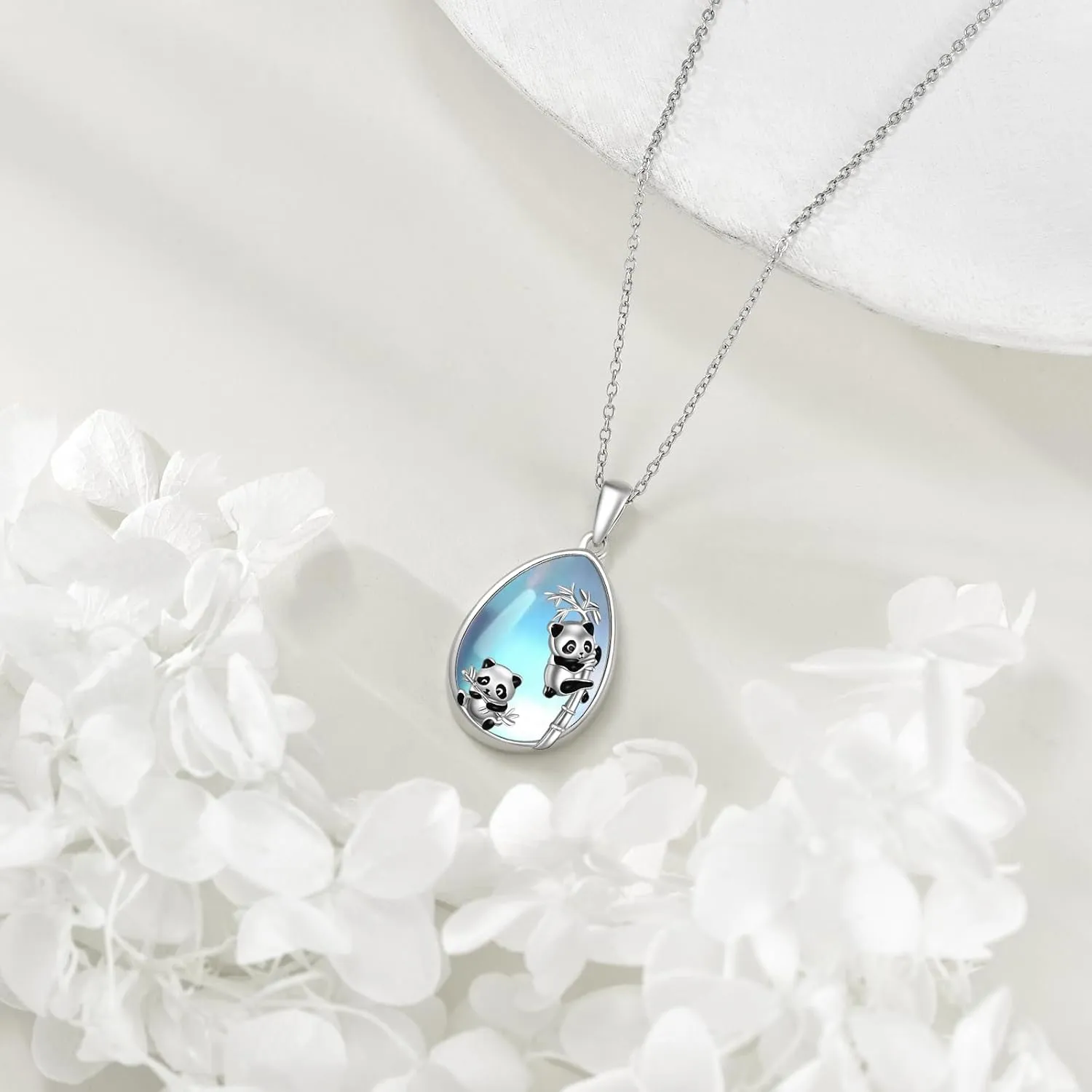 Animals Necklace Sterling Silver Rabbit/Penguin/Frog Pendant Animal Rose Quartz/Moonstone Jewelry Gift for Women