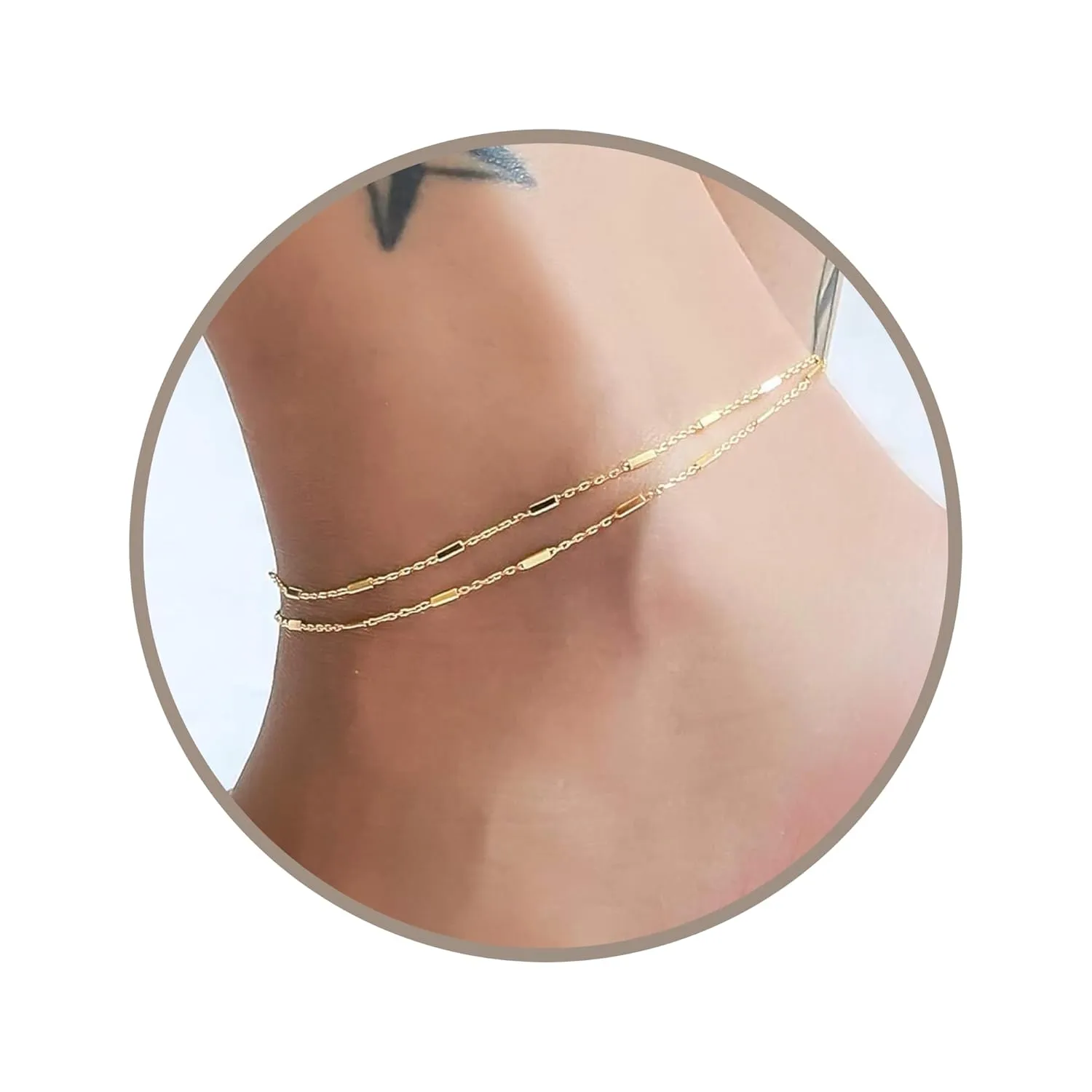Annika Bella Double Strand Anklet, Gold Ankle Bracelet, 9-10 Inches Anklet Bracelets for Women, Leg Jewelry Gold (Tubes Chain)