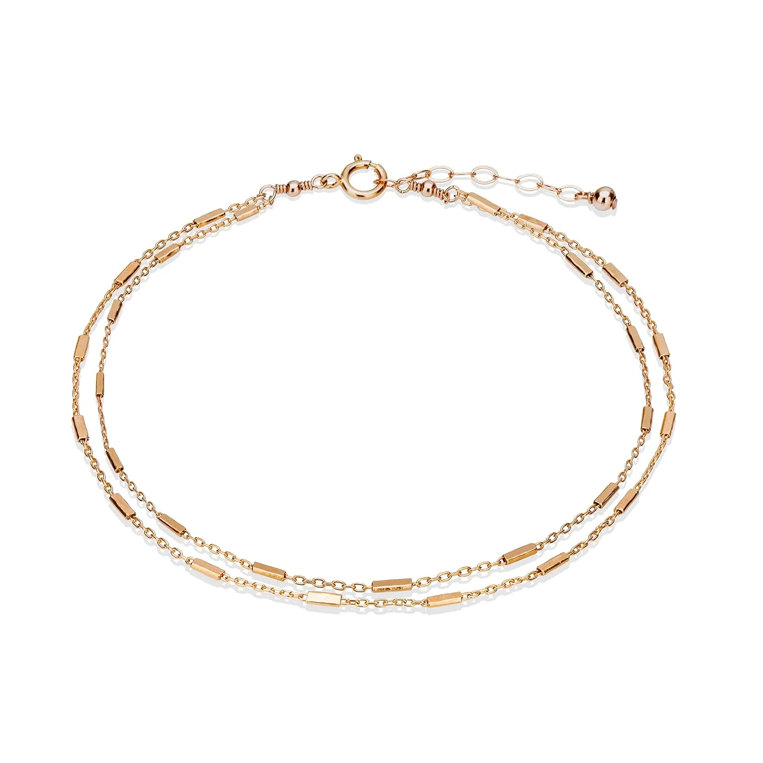 Annika Bella Double Strand Anklet, Gold Ankle Bracelet, 9-10 Inches Anklet Bracelets for Women, Leg Jewelry Gold (Tubes Chain)