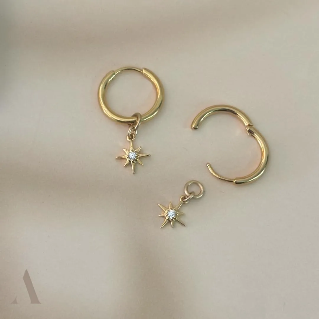 Annika Bella Earrings for Women Trendy - Gold Huggies with Charms Star/Pearl/Coin, Cute Dangle Hoops Small, Dainty Huggie Hoop Earrings, Gold Jewelry