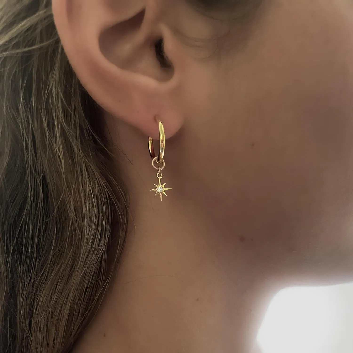 Annika Bella Earrings for Women Trendy - Gold Huggies with Charms Star/Pearl/Coin, Cute Dangle Hoops Small, Dainty Huggie Hoop Earrings, Gold Jewelry