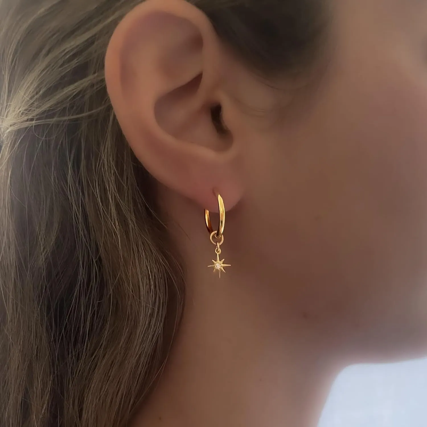Annika Bella Earrings for Women Trendy - Gold Huggies with Charms Star/Pearl/Coin, Cute Dangle Hoops Small, Dainty Huggie Hoop Earrings, Gold Jewelry