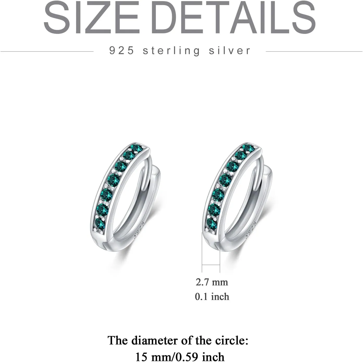 AOBOCO S925 Sterling Silver Birthstone Huggie Small Hoop Earrings for Women Girls Teens, Made with Cubic Zirconia and Austrian Crystals