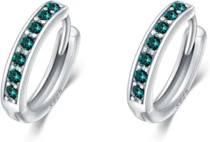 AOBOCO S925 Sterling Silver Birthstone Huggie Small Hoop Earrings for Women Girls Teens, Made with Cubic Zirconia and Austrian Crystals