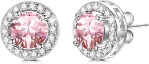 AOBOCO Sterling Silver Halo Earrings with 12 Birthstone Austrian Crystals, Hypoallergenic Stud Earrings for Women, Perfect for Anniversary Birthday Wedding Christmas, Beautiful Jewelry Gift for Her