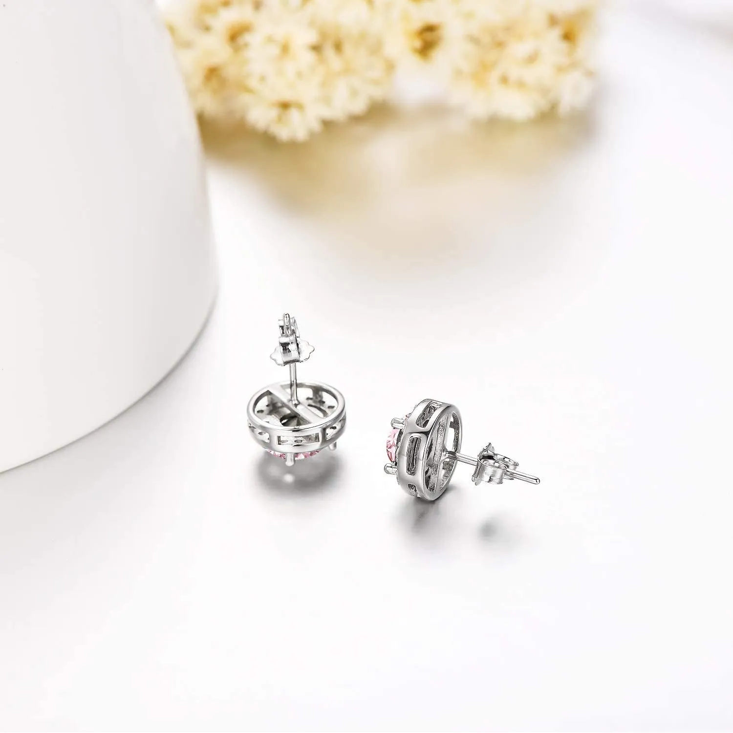 AOBOCO Sterling Silver Halo Earrings with 12 Birthstone Austrian Crystals, Hypoallergenic Stud Earrings for Women, Perfect for Anniversary Birthday Wedding Christmas, Beautiful Jewelry Gift for Her