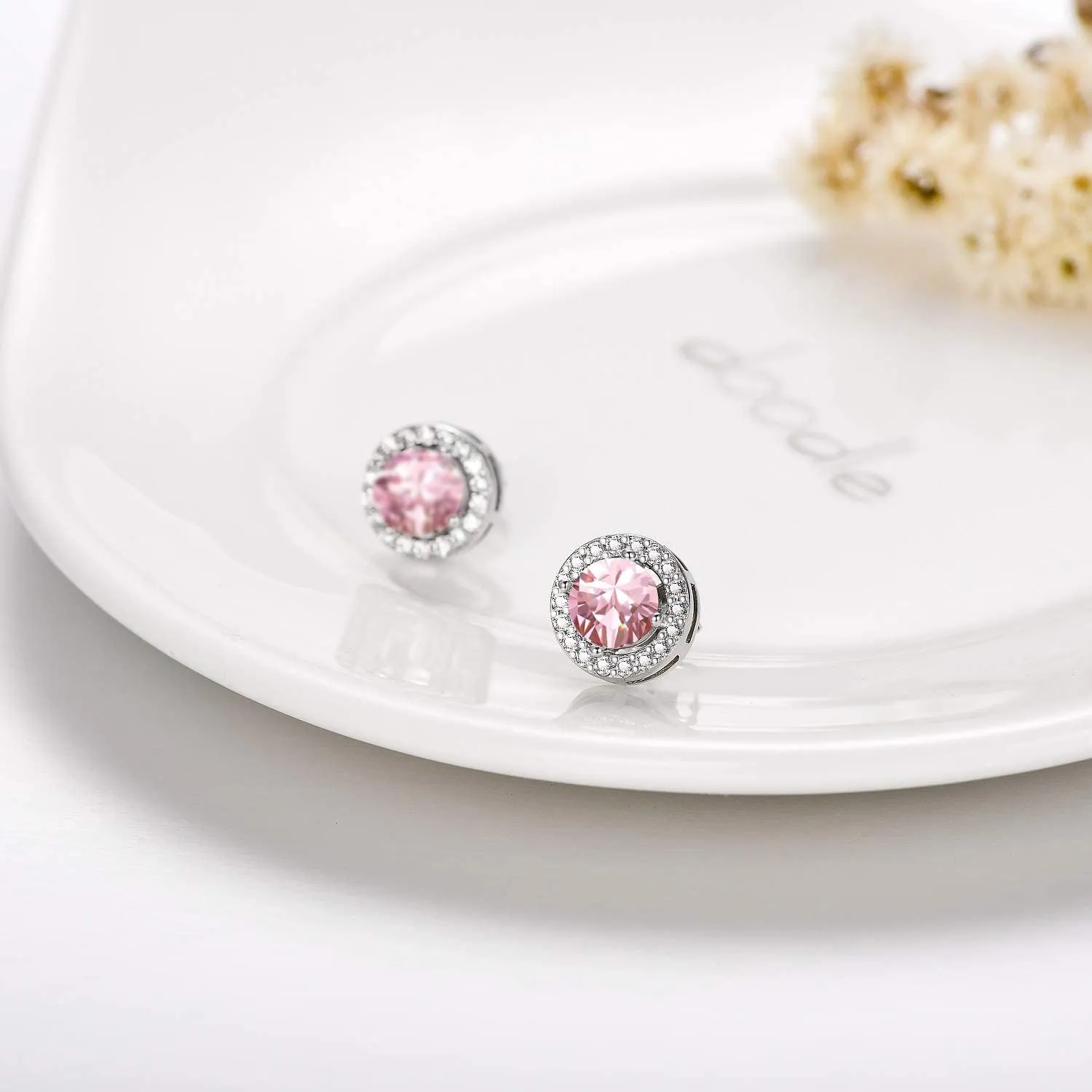 AOBOCO Sterling Silver Halo Earrings with 12 Birthstone Austrian Crystals, Hypoallergenic Stud Earrings for Women, Perfect for Anniversary Birthday Wedding Christmas, Beautiful Jewelry Gift for Her