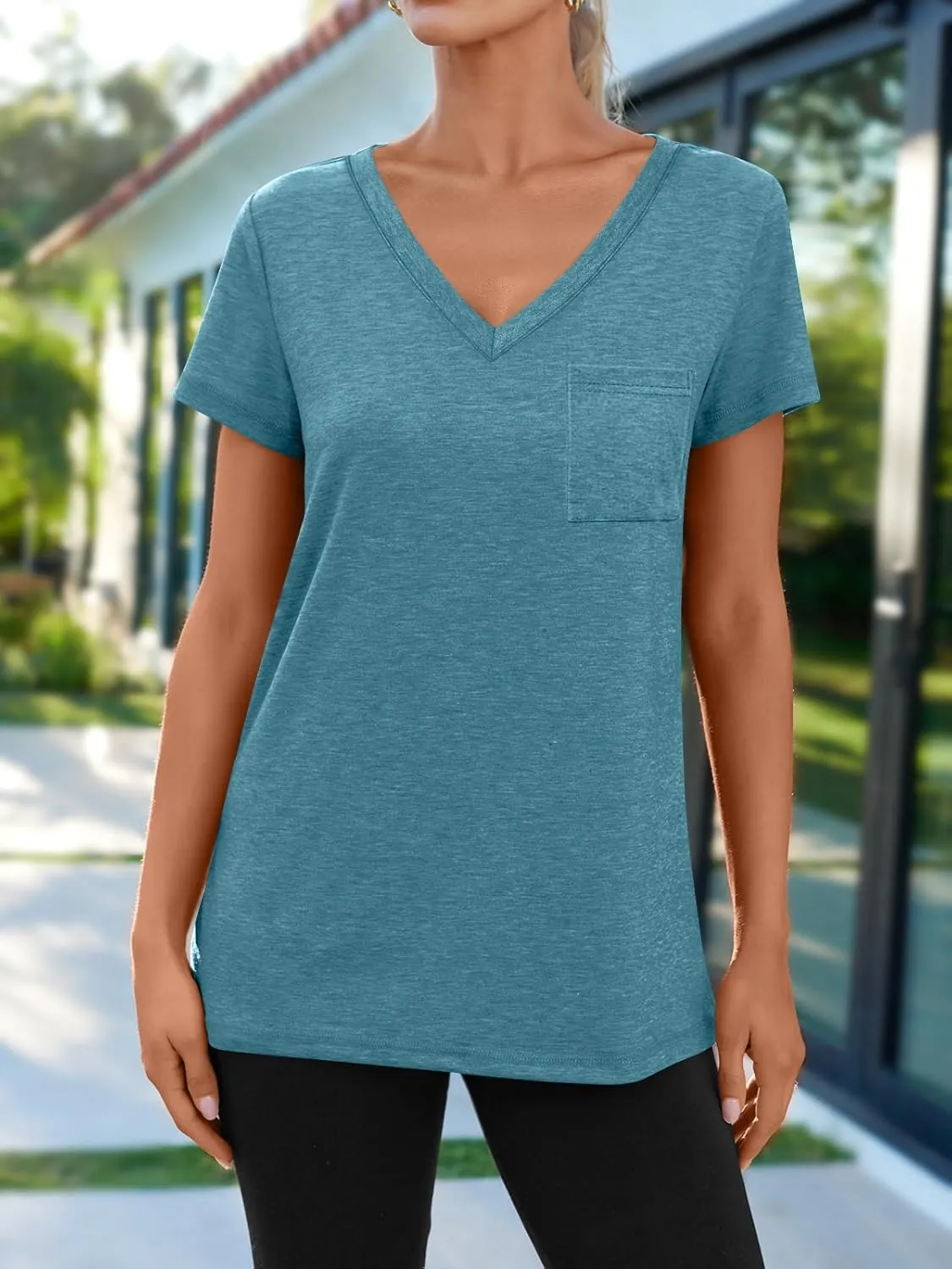 AUTOMET T Shirts for Women Short Sleeve Shirts V Neck Plus Size Summer Tops Casual Beach Vacation Outfits Clothes 2025