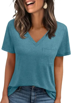 AUTOMET T Shirts for Women Short Sleeve Shirts V Neck Plus Size Summer Tops Casual Beach Vacation Outfits Clothes 2025
