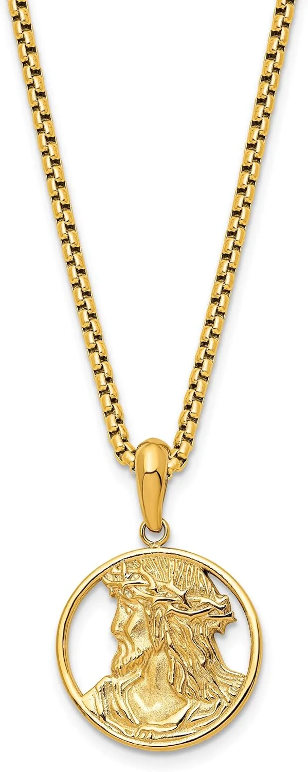 Avariah Chisel Stainless Steel Polished Yellow IP-plated Jesus Pendant on a Box Chain Necklace - 22"