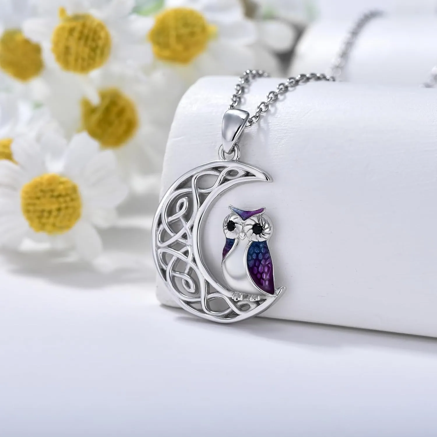 Bat/Eagles/Owl/Raven/Wolf Necklace 925 Sterling Silver Abalone Celtic Moon Pendant Pentagram Jewelry Viking Gifts for Women Girlfriend Mom