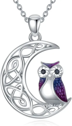 Bat/Eagles/Owl/Raven/Wolf Necklace 925 Sterling Silver Abalone Celtic Moon Pendant Pentagram Jewelry Viking Gifts for Women Girlfriend Mom