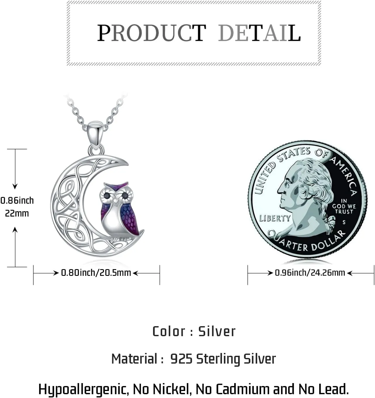 Bat/Eagles/Owl/Raven/Wolf Necklace 925 Sterling Silver Abalone Celtic Moon Pendant Pentagram Jewelry Viking Gifts for Women Girlfriend Mom