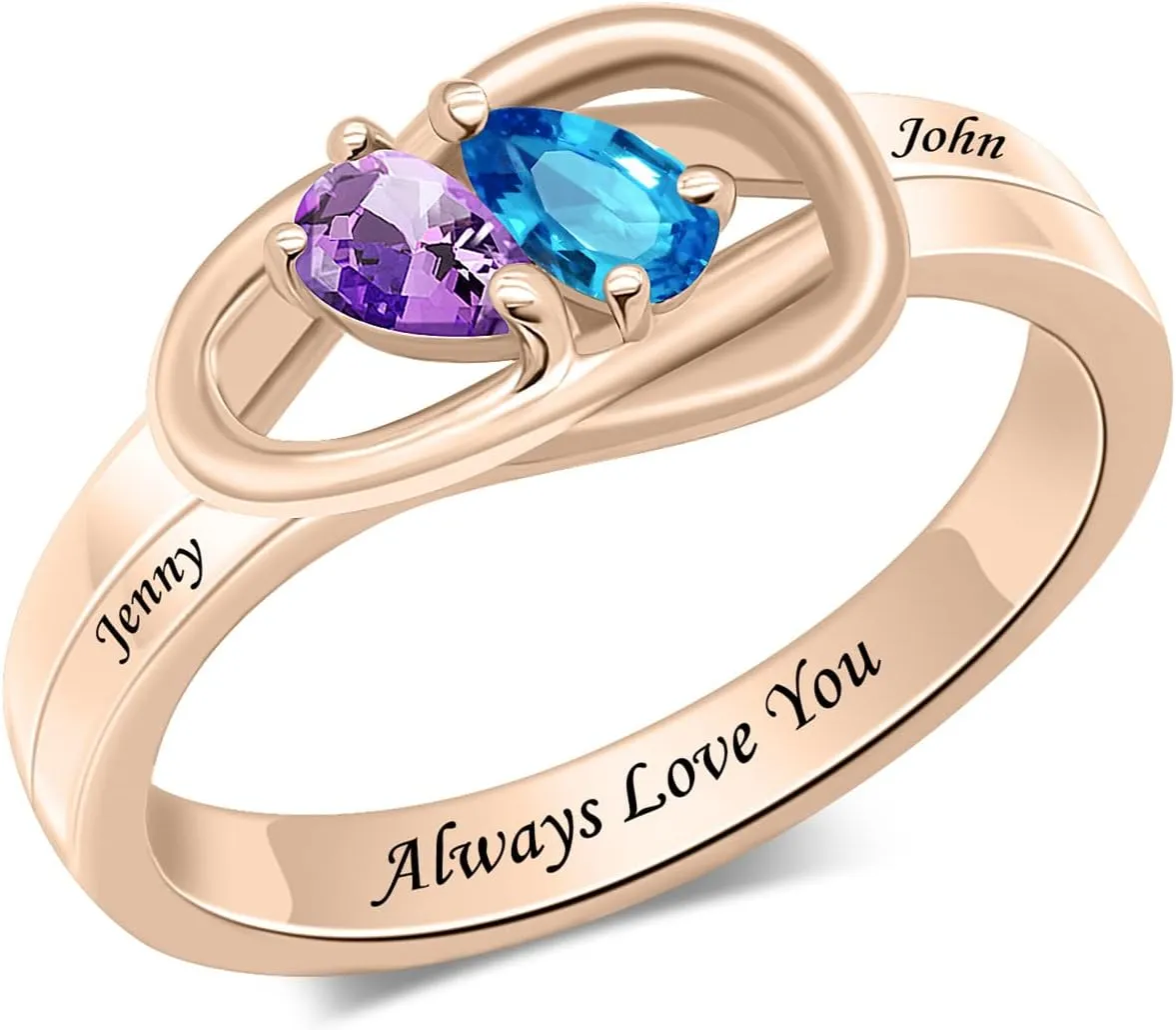 BAUMA AUTO 925 Sterling Silver Personalized Couple Rings with 2 Birthstones Custom Promise Ring with Names for Women Engraving Engagement Ring for Wife Valentines Day Gifts for Her